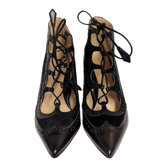 Marion Parke Miki Black Ankle Boot Stiletto Lace Suede Calf Hair Oxford 38.5 - Picture 2 of 13